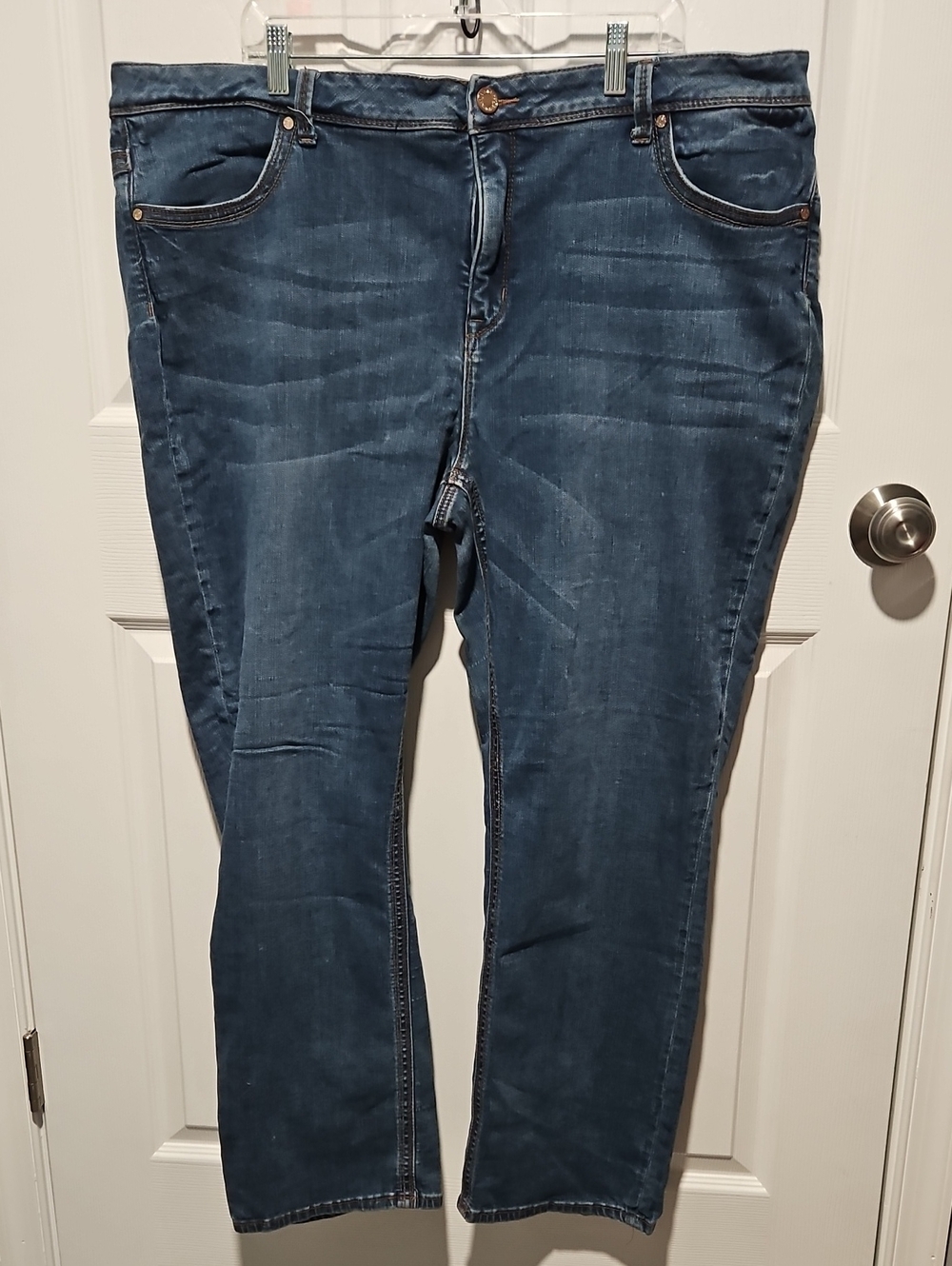 Diane Gilman Light Blue Denim Jeans with Contrast Orange Stitching